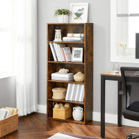 Loon Peak Bookshelf, 5-Tier Open Bookcase With Adjustable Storage Shelves, Floor Standing Unit, Rustic Brown