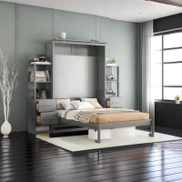 Magiccactus Full Size Murphy Bed Wall Bed With Shelves, Drawers And LED Lights