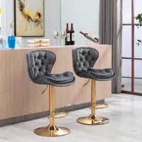 House of Hampton Set Of 2  Bar Stools,With Chrome Footrest And Base Swivel Height Adjustable Mechanical Lifting Velvet