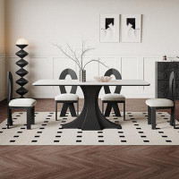 Fit and Touch 4 - Person White+Black Rock Beam+Carbon Steel Dining Table Set