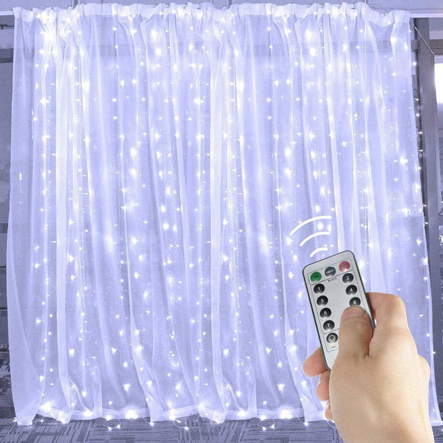 NEW 300 LED REMOTE 8 MODES TIMER WINDOW CURTAIN LIGHTS 9.8 FT 57WCL in Indoor Lighting & Fans in Edmonton - Image 4