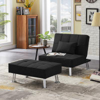 Ebern Designs 33.86Width Modern Fabric Single Sofa Bed With Ottoman , Convertible Folding Futon Chair, Lounge Chair Set