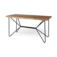 HomeRoots Medium Brown Live Edge Acacia Wood Finish Office Desk With Black Matte Butterfly Wing Shaped Base