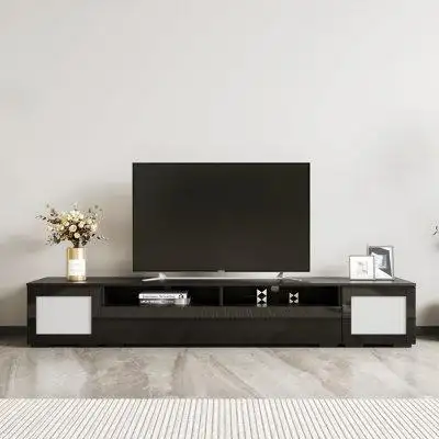 Ivy Bronx Rattan Style Entertainment Centre, 3-Pics Extended Tv Console Table