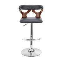 Lux Comfort 43x 20 x 20_43" Grey Faux Leather And Iron Swivel Adjustable Height Bar Chair