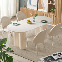 Orren Ellis 62.99" White Sintered Stone tabletop Oval Dining Table