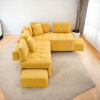Latitude Run® L-shaped Sectional Sofa With Hidden Stools And Lumbar Pillows Space-saving & Comfortable Living Room Furni