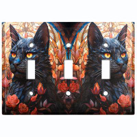 WorldAcc Metal Light Switch Plate Outlet Cover (Halloween Spooky Black Cat Autumn - Triple Toggle)