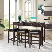 Winston Porter 4-Piece Counter Height Table Set With Socket And Leather Padded Stools