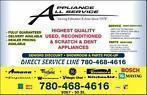 APPLIANCE PARTS, USED APPLIANCE SALES and FAST In Home SERVICE in EDMONTON and AREA Since 1981-   Call (780) 468-4616