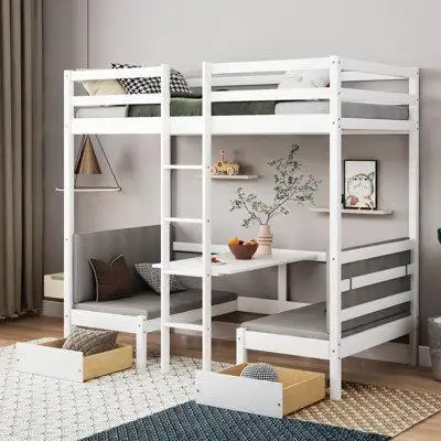 Harriet Bee Guardiola Twin Over Twin 2 Drawer Loft Bed and Mattress with Built-in-Desk by Harriet Bee