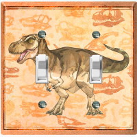 WorldAcc Metal Light Switch Plate Outlet Cover (Dinosaur T-Rex Skull Fossil Orange - Single Toggle)