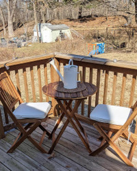 3 Piece Patio Folding Wood Chair and Table Set, Outdoor Bistro Dining Set