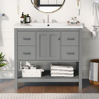 Ebern Designs 36" Sleek Gray Bathroom Vanity With Usb Port, Multiple Drawers, Door, And Resin Sink
