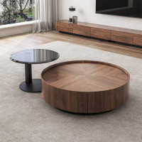 POWER HUT Nordic Minimalist Coffee Table Combination Round Brown Living Room Nordic Wabi-Sabi Wind Modern Simple Small A