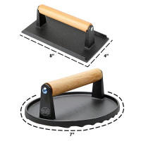 Grillers Choice Griller's Choice Bacon Press And Grill Press 2 Piece Set - Durable Cast Iron Meat Press, Hamburger Smash