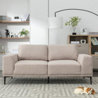 Ebern Designs Large Sofa, 74.8 Inch Linen Fabric Loveseat Couch Mid-Century Modern Upholstered Accent Couches For Living