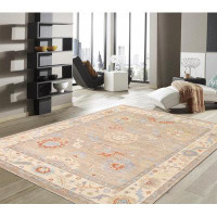 Pasargad Oushak Floral Hand-Knotted Wool Area Rug in Camel/Ivory