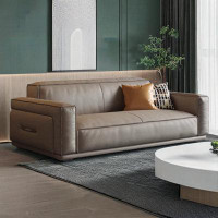 ABPEXI 86.61" Grey Genuine Leather Modular Sofa cushion couch