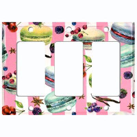 WorldAcc Metal Light Switch Plate Outlet Cover (Colourful Macaron Treat Pink Stripes  - Triple Rocker)