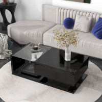 Ivy Bronx Modern Coffee Table With Tempered Glass, Wooden Cocktail Table With High-Gloss UV Surface, Modernist 2-Tier Re