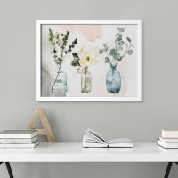 SIGNLEADER Pastel Watercolor Forest Plants Flowers in Glass Vases Floral Botanical Illustrations Wall Pictures