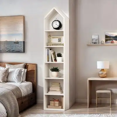 Ebern Designs White Open Shelves Bookcase In 6 Tier