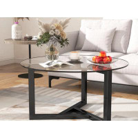 Lipoton Round Glass Coffee Table Modern Cocktail Table with Tempered Glass Top