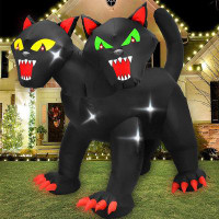 The Holiday Aisle® Halloween Inflatable 2-Headed Cat 6 FT Halloween Blow Up Yard Decorations Build-In Flashing Leds & Fa