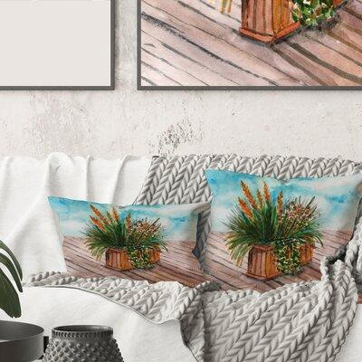 East Urban Home Rectangle,Yellow Spikelets Of Houseplant With Green Stems - Traditional Printed Throw Pillow in Plants, Fertilizer & Soil