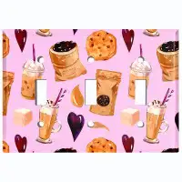 WorldAcc Metal Light Switch Plate Outlet Cover (Coffee Beans Cookie Treats Hearts Pink - Triple Toggle)