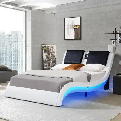 Ivy Bronx Upholstered Platform Bed Frame With Led Lighting And Bluetooth Connection, Bed