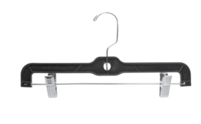 14” HEAVY DUTY PLASTIC PANT/SKIRT HANGER WITH SLIDING METAL CLIPS & SWIVEL HOOKS - BLACK/CLEAR -100 PCS in Other in Territories