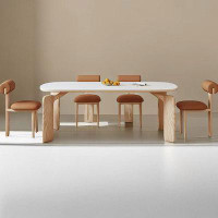 Orren Ellis 6 - Person White  Rectangular Solid Wood Sintered Stone Tabletop Dining Table Set