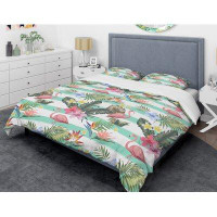 Made in Canada - East Urban Home Tropical Botanicals, Flowers and Flamingo Mid-Century Duvet Cover Set