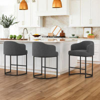 LUE BONA 27" H Counter Height Bar Stools Set Of 3, Modern Counter Stools With Curved Backrest And Arms, Black Metal Fram