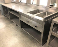Work table  cabinet with 2 hot food wells - 10&#39; 7 long - stainless steel