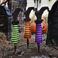 The Holiday Aisle® The Holiday Aisle® 3 Pcs Halloween Witch Leg Yard Stakes, Halloween Lights Outdoor Decorations, Yard