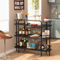 17 Stories Bar Unit for Liquor, 4 Tier Bar Table with Storage Shelves, Foot Rail and Wine Glasses Holder