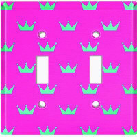 WorldAcc Metal Light Switch Plate Outlet Cover (Green Crown Pink  - Double Toggle)