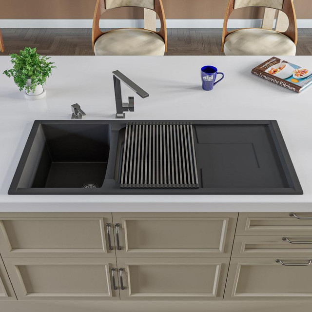 46x20 Double Bowl Top Mount/ Drop In,  Granite Composite Kitchen Sink with Drainboard in 5 Colors - 33 in Cabinet  ATC in Plumbing, Sinks, Toilets & Showers - Image 4