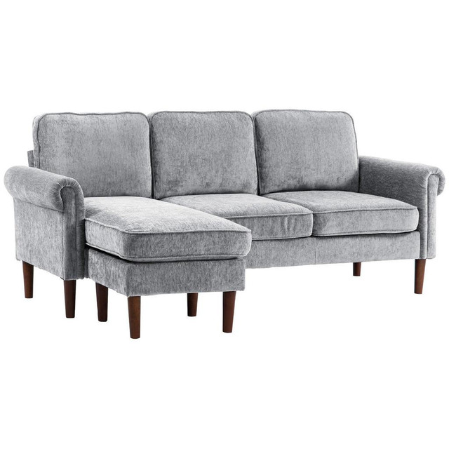 L SHAPE SOFA, MODERN SECTIONAL COUCH WITH REVERSIBLE CHAISE LOUNGE, WOODEN LEGS, CORNER SOFA FOR LIVING ROOM, GREY in Couches & Futons - Image 2
