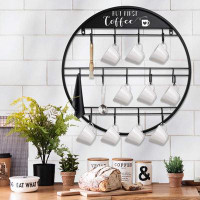 Rebrilliant Wall-Mounted Coffee Mug Rack: 22.8Inch Round Coffee Cup Holder - Large Coffee Cup Hooks