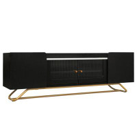 Mercer41 On-trend Contemporary Black Tv Console With Fluted Glass & Faux Marble, Gold Frame For Up To 70'' Tvs