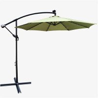 Arlmont & Co. 10 Ft Outdoor Patio Umbrella Solar Powered Led Lighted Sun Shade Market Waterproof 8 Ribs Umbrella With Cr