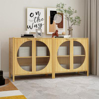 Latitude Run® Bamboo 2 Door Cabinet, Set Of 2, Buffet Sideboard Storage Cabinet, Buffet Server Console Table, For Dining