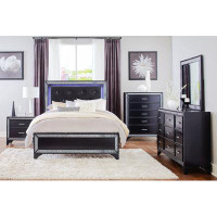 Rosdorf Park Pearl Black Metallic Finish Dresser 1Pc 9 Drawers Silver Glitter Trim Modern Bedroom Furniture