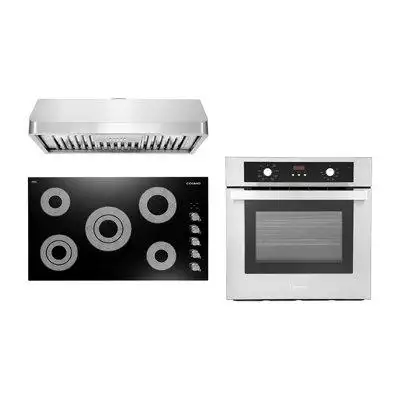 Cosmo 3 Piece Kitchen Package With 36" Electric Cooktop 36" Under Cabinet Range Hood 24" Single Electric Wall Oven
