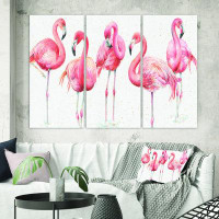 Made in Canada - East Urban Home Gracefully Pink Shabby Flamingo - 3 Piece Wrapped Canvas Painting Print