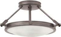 Hinkley 3381AN Collier - Three Light Semi-Flush Mount, Antique Nickel Finish with Etched Opal Glass